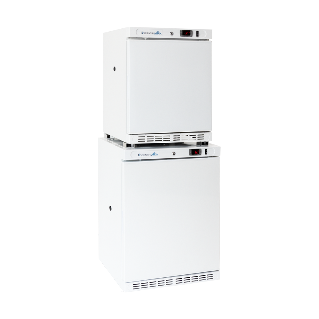 pharmacy 2 cubic foot solid door freezer and 4 cubic foot solid door refrigerator