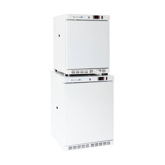 pharmacy 2 cubic foot solid door freezer and 4 cubic foot solid door refrigerator