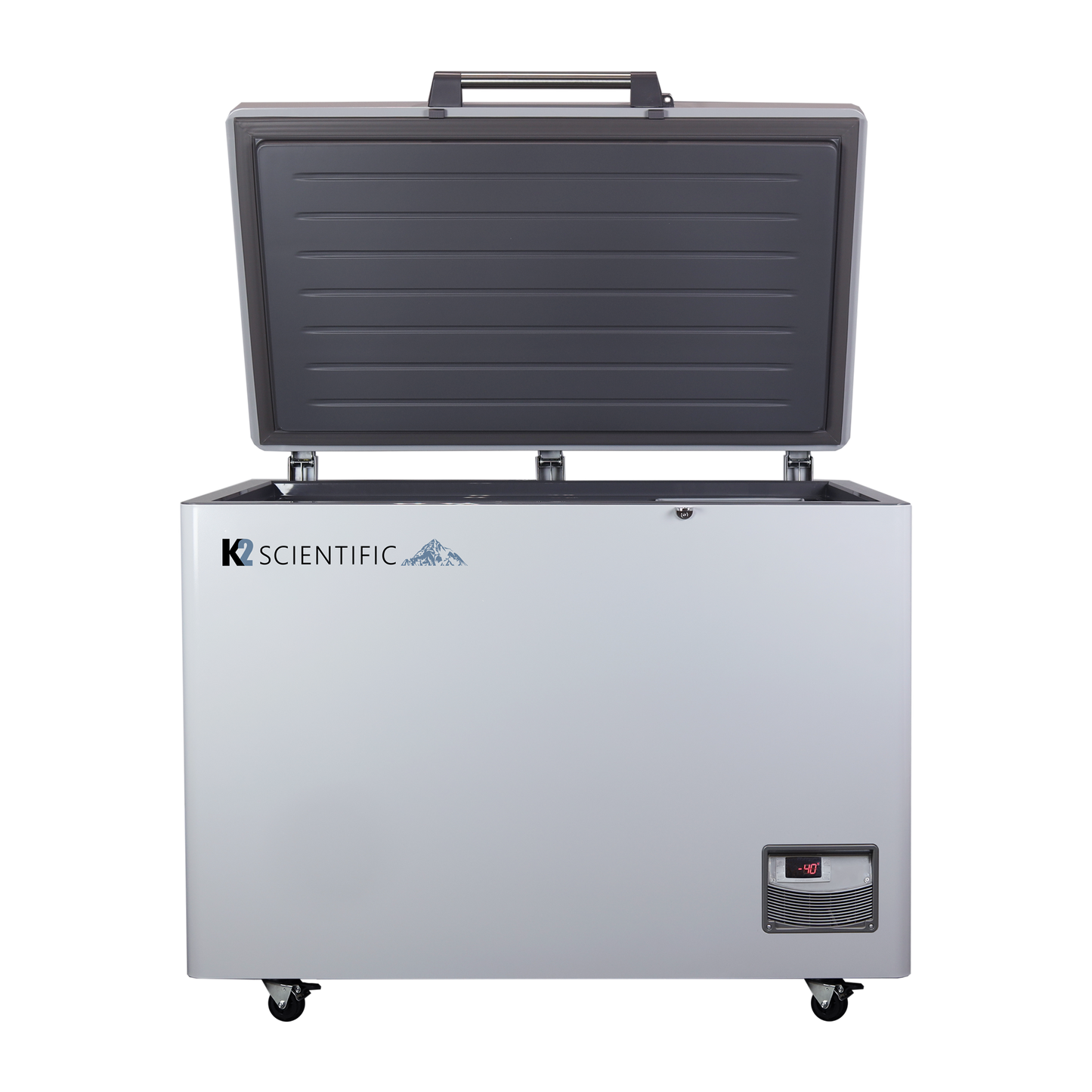 open lid front view of the laboratory 11 cu ft chest freezer