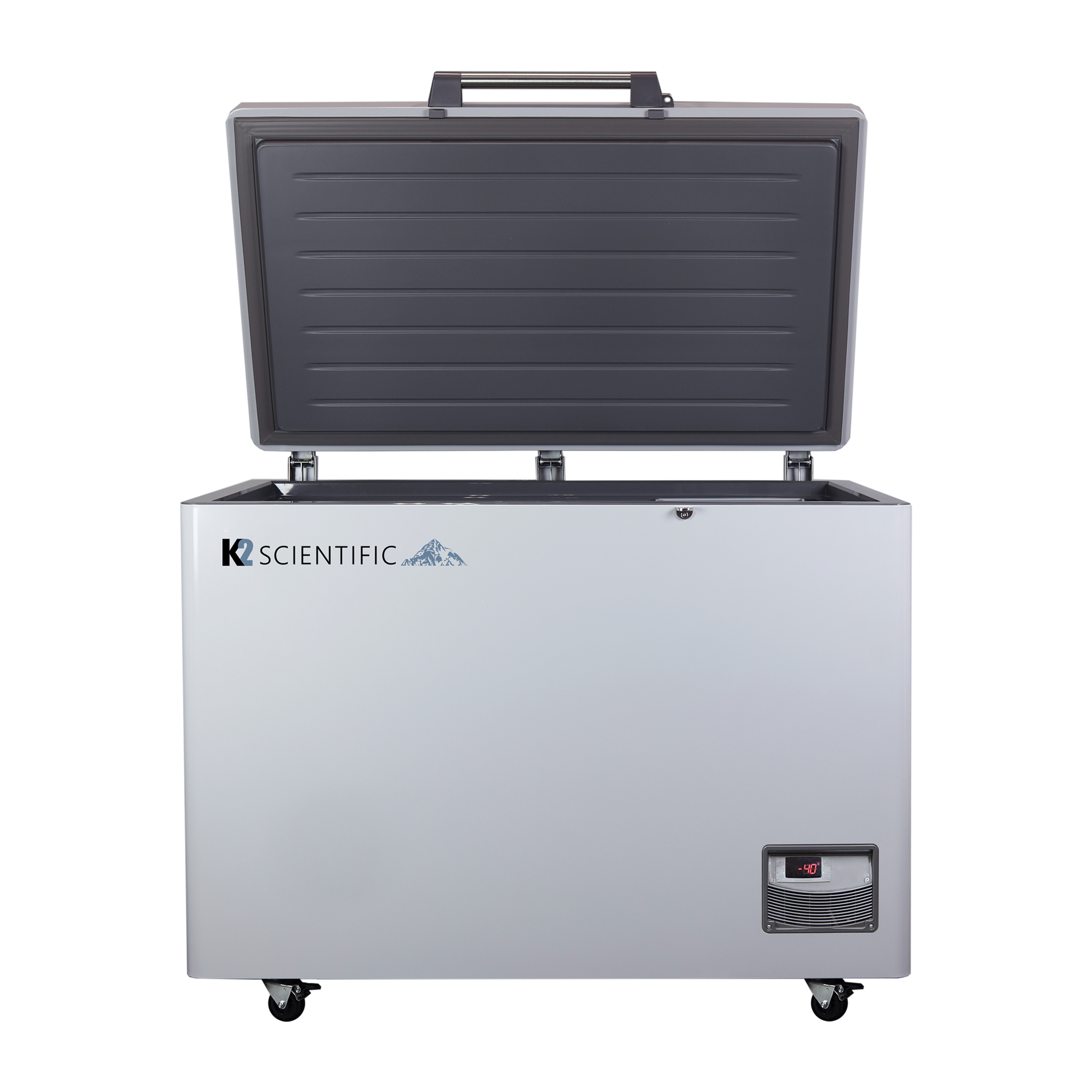 open lid front view of the laboratory 11 cu ft chest freezer