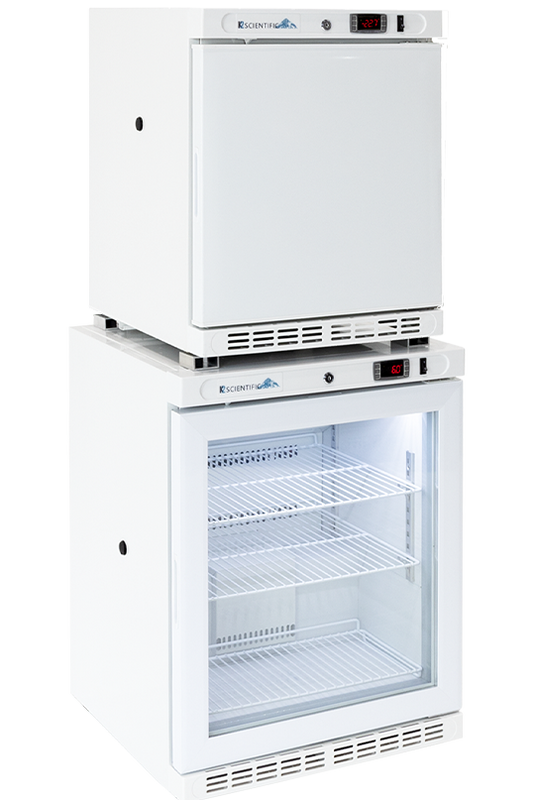 combination 4 cubic foot glass door refrigerator and 2 cubic foot solid door freezer