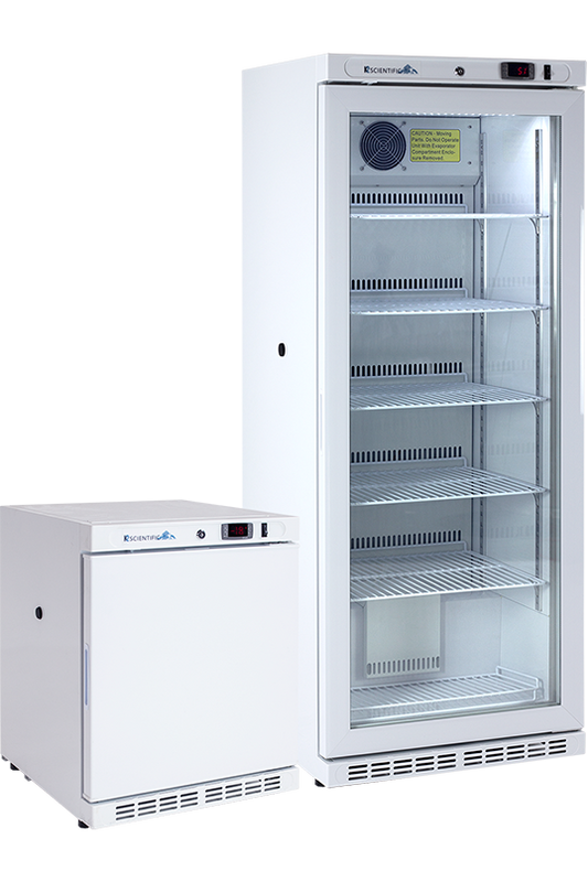 combination 10 cubic foot glass door refrigerator and 2 cubic foot solid door freezer