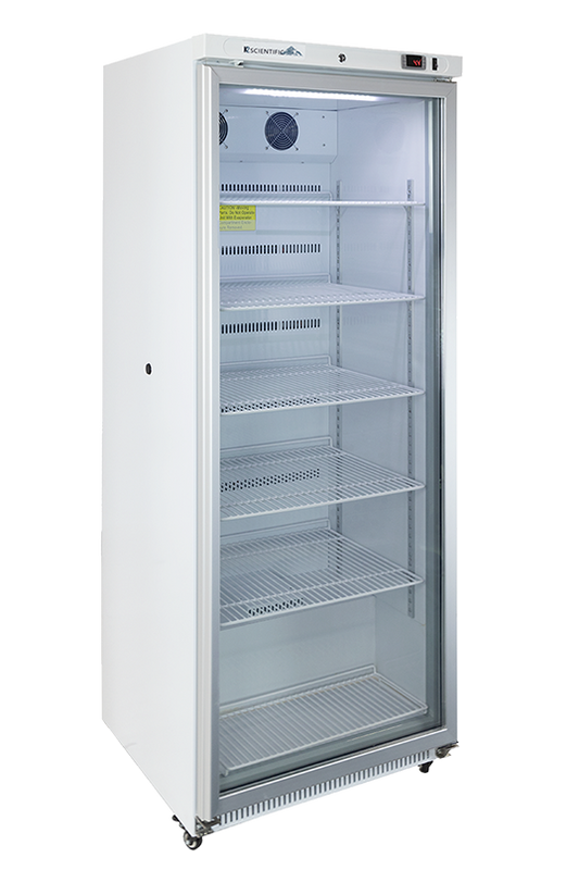 20 cubic foot glass door lab grade upright refrigerator